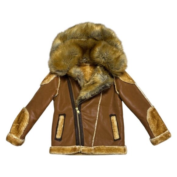 JORDAN CRAIG El Jefe Luxury SHEARLING Moto Jacket Faux Fur Winter Coat Womens 12 - Picture 1 of 10